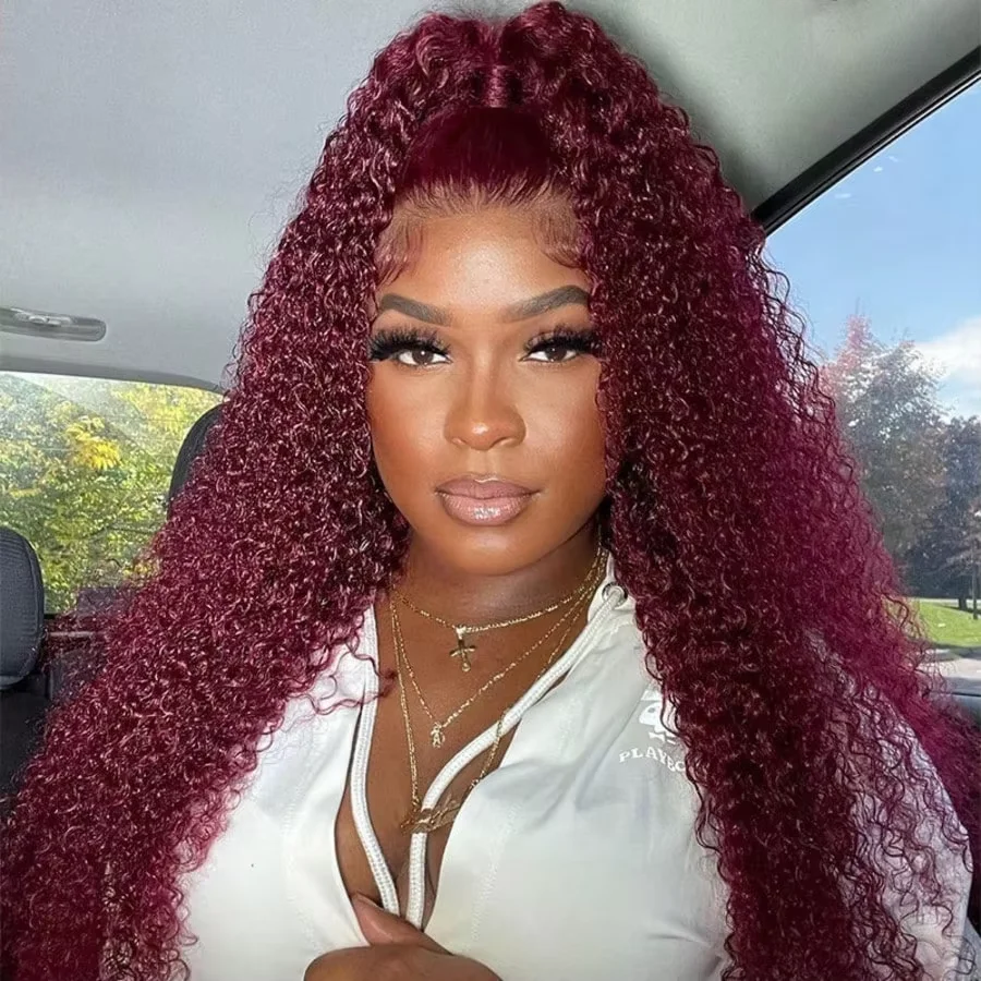 Hochdichte burgunderrote 13x4 HD Lace Frontal Echthaarperücke 99j Wasserwelle Tiefwelle farbige Perücken Brasilianische Echthaar Lace Perücken