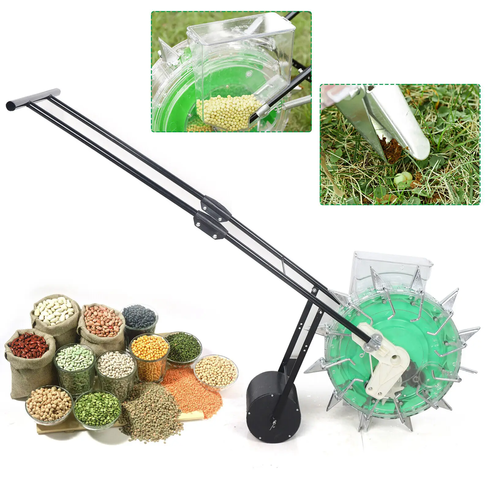 Precision Sowing Hand Push Garden Seeder and Fertilizer Machine Corn Soybeans Planter Lawn