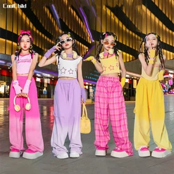 Girls Lovely Streetwear Children Hip Hop Crop Top Gradient Colour Loose Pants Clothes Sets Kids Cute Street Dance Jazz Costumes