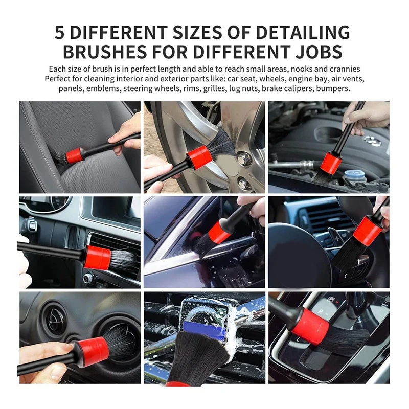 9PCS Car Detailing Brush For Washing Car Interior Cleaning Wheel Spacerims Dashboard Air Vent Trim Detailing Tool