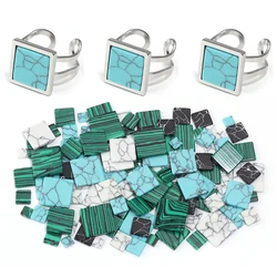10pcs/lot Square Gemstone Face Turquoise Malachite Spacers Flat Cameo Loose Cabochons For Diy Jewelry Ring Craft Accessories