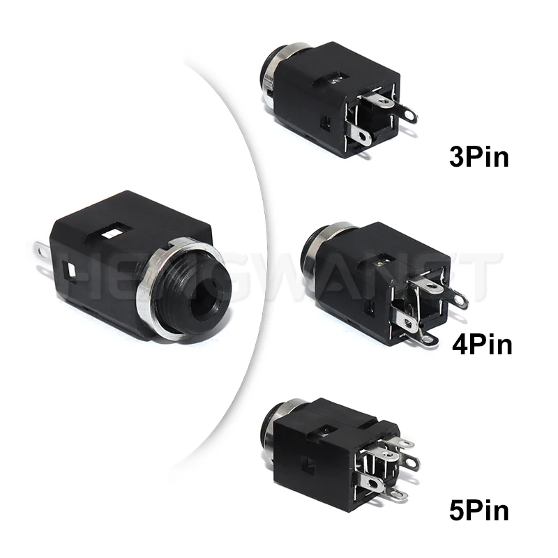 5Pcs 3.5mm 3/4/5 Pin Vertical Socket Female Socket Jack with Screw 3.5 Audio Headphone Connector PJ-341 Earphone Hole