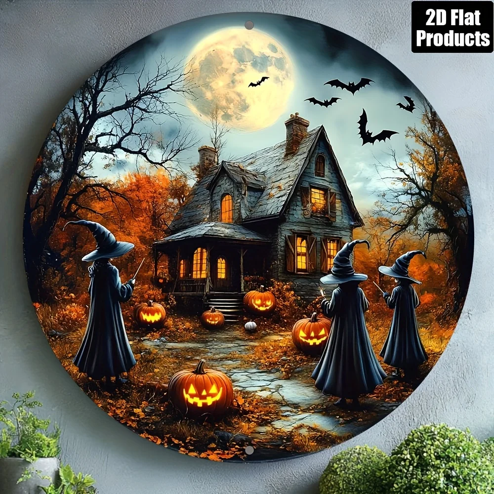 

Spooky Halloween Metal Sign - Wall Decor with Haunted House，Halloween Decorations