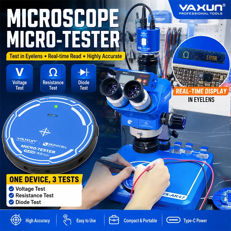 YAXUN YX821D Micro Tester for Microscope Audible Tone Feedback DC Voltage Resistance Diode Continuity Test