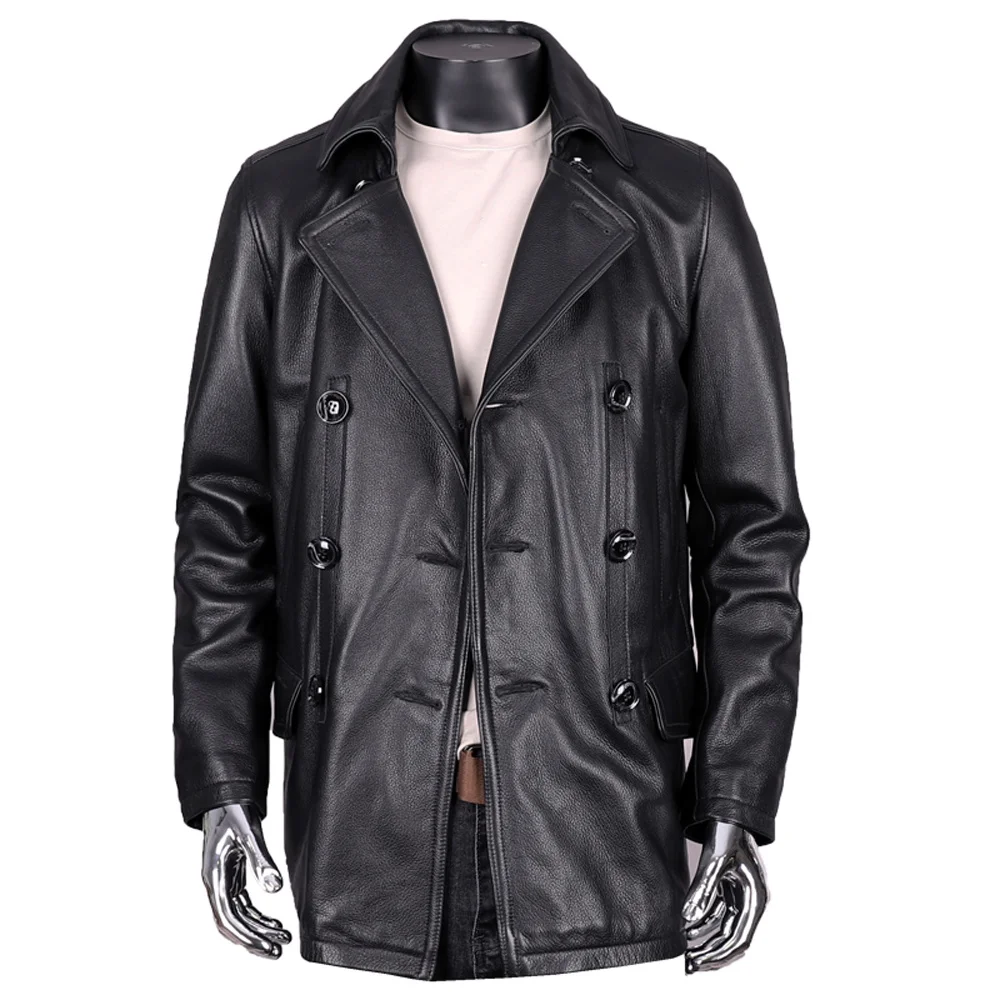 Coats Leather For Trench Man Plus Size 5XL Cowhide Jackets Mens Genuine Leather Windbreaker Overcoats For Winter Coats Luxury