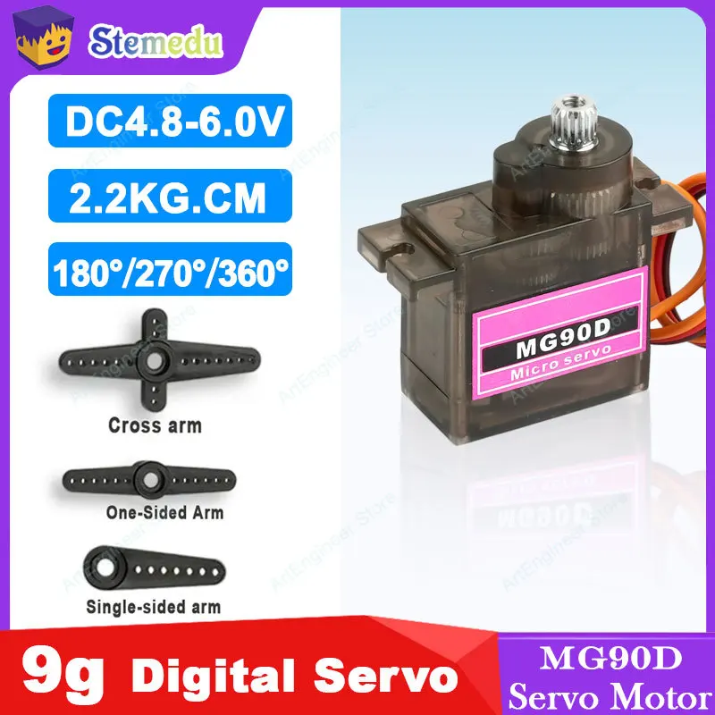 2.0kg High Torque MG90D 9g Micro Servo Bearing Upgrad MG90S 4.8V-6.0V Brush Motor For RC Plane Helicopter Airplane 450 Drone Toy