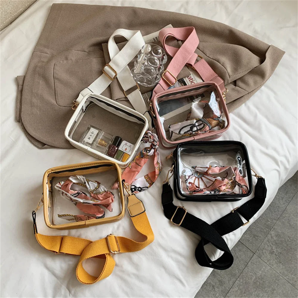 Creatieve Transparante Kleine Vierkante Handtas Pvc Brede Schouderband Rits Crossbody Tas Koreaanse Student Enkele Schoudertas