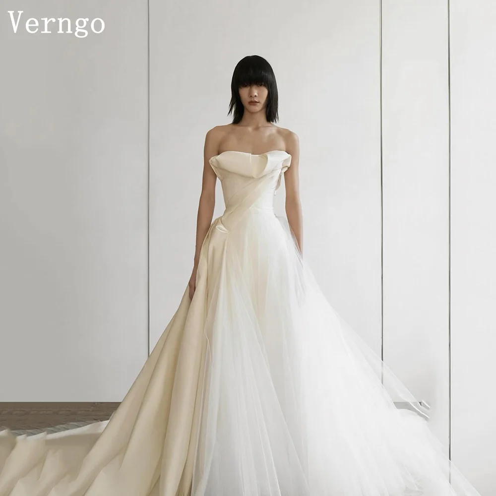 

Verngo Simple Pleated Wedding Dress Strapless A Line Elegant Bridal Gowns Women Pleated Korea Bride Dresses Customized