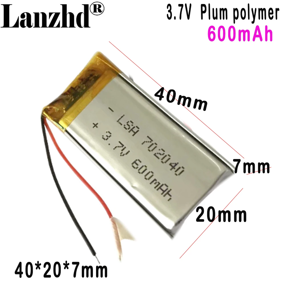 

702040 polymer lithium battery 3.7V 600mAh For Bluetooth battery projector Dashcam beauty instrument