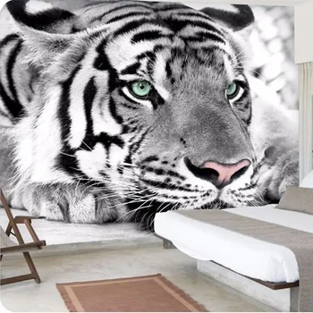 Benutzerdefinierte Tapete 3D-Fotowandbilder Tiger schwarz-weißes Tier Wohnzimmer Schlafzimmer Kinderzimmer Sofa Hintergrund Wandmalerei