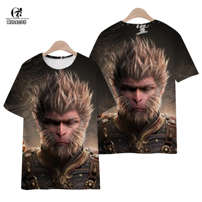 Rolecos Black myth: เสื้อยืด Wukong พิมพ์ลายอนิเมะเกมชุดคอสเพลย์ผู้หญิงชุดฮาโลวีนปาร์ตี้ผู้ชายอุปกรณ์ต่อพ่วงสำหรับเล่นเกม