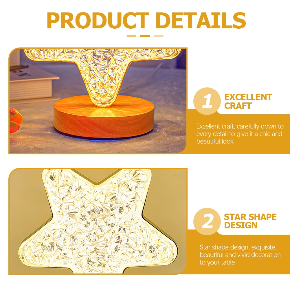 Lampada da notte a forma di stella Alimentata tramite USB Luce calda Luminosità regolabile Arredamento camera da letto Lampada da tavolo romantica per comodino per ragazze
