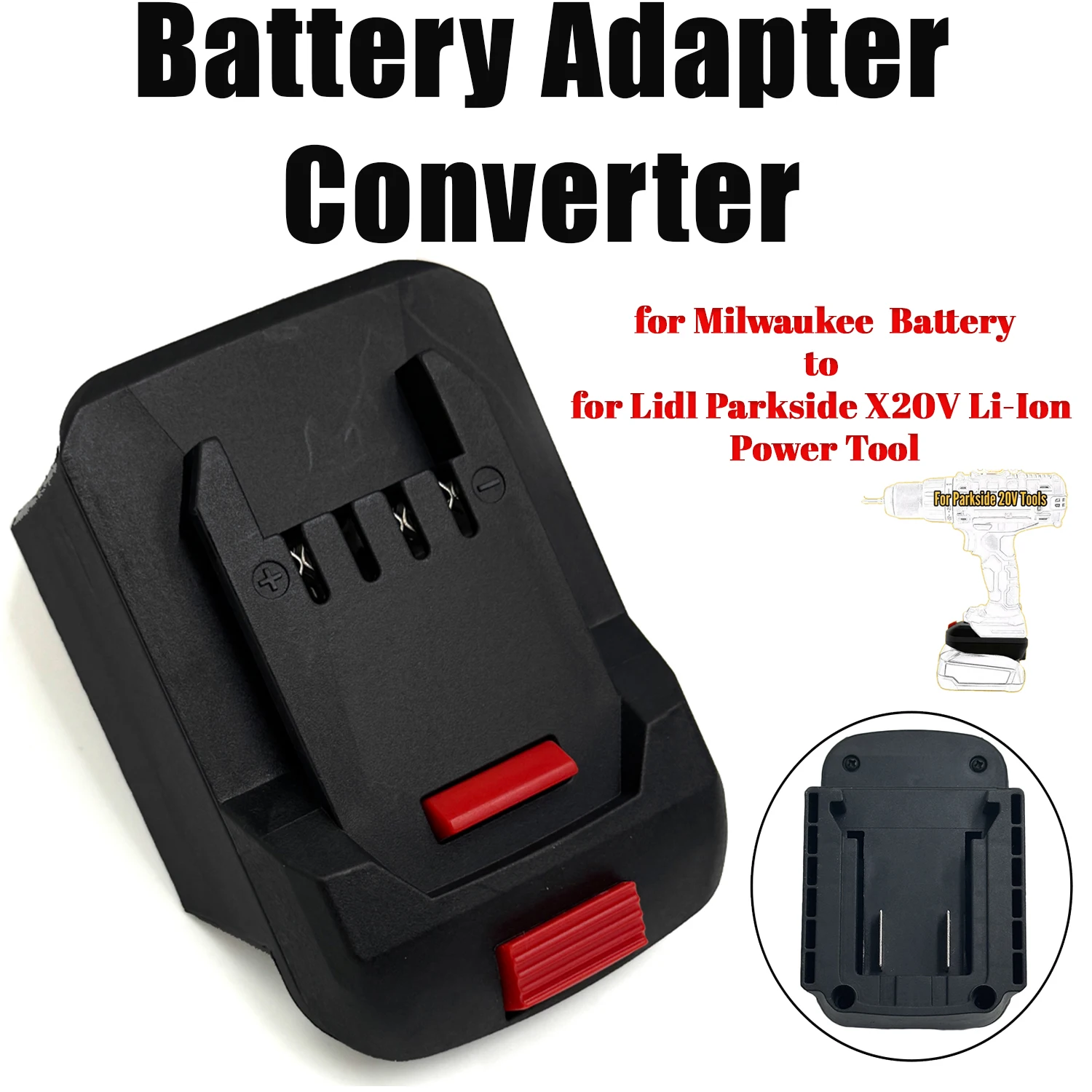 Battery Adapter Converter For Milwaukee 18V Lithium Battery to For Lidl Parkside X20V Li-Ion Power Tool, NO Battery
