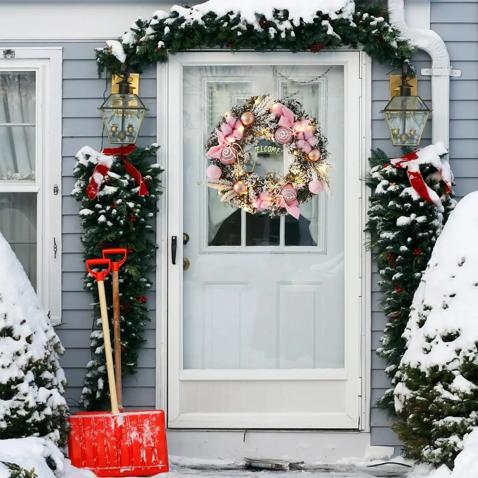 

Wreath Decorations With Light Christmas Garland Decor Festive Garland Lighted 11.8Inch Wreath For Wall Winter Indoor Holiday