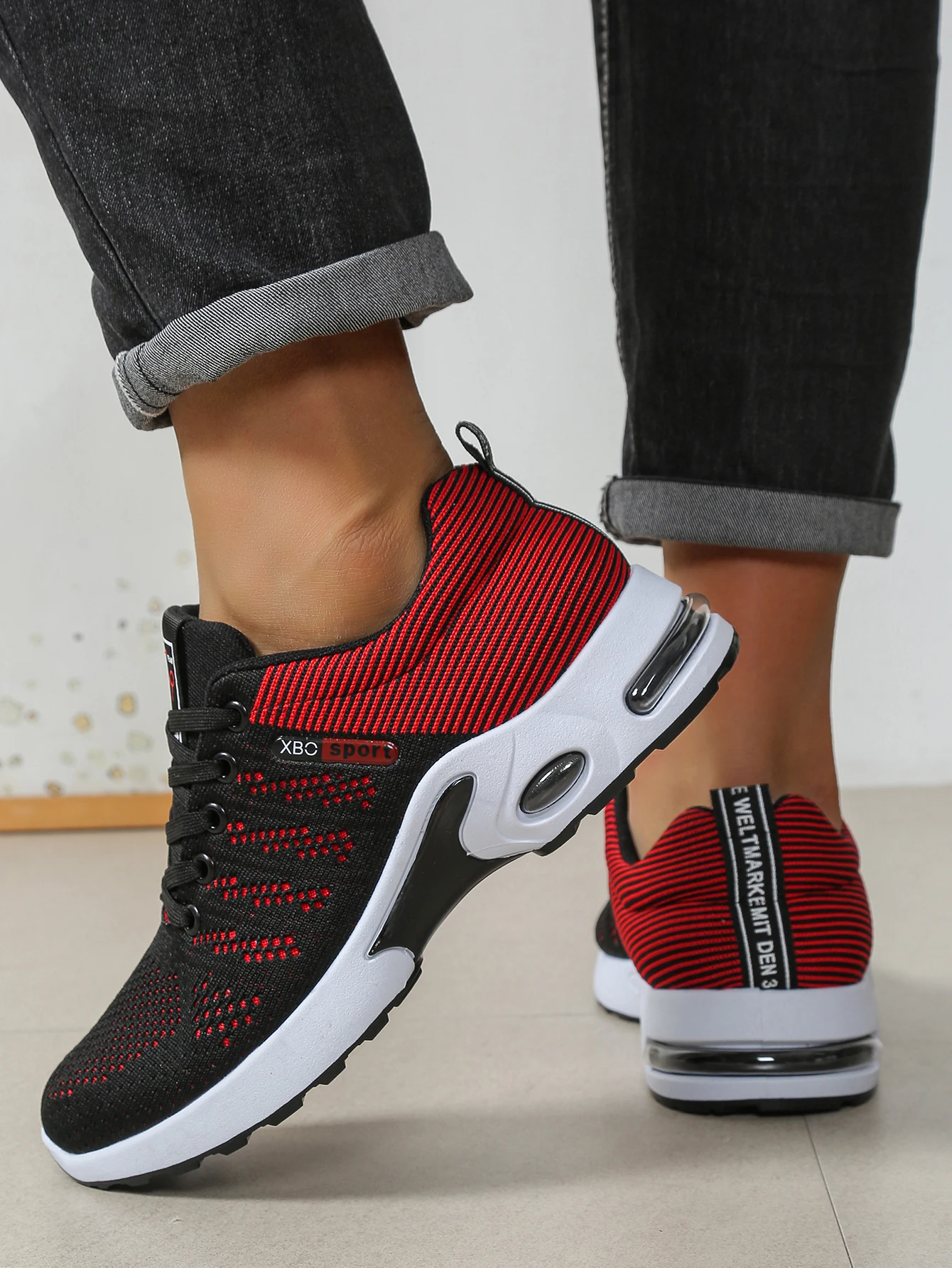 Atmungsaktive Schnür-Laufschuhe für Herren, Gestrickte Mesh-Freizeitschuhe, Bequeme Alltagsschuhe mit Gepolsterter Sohle – Detail 3