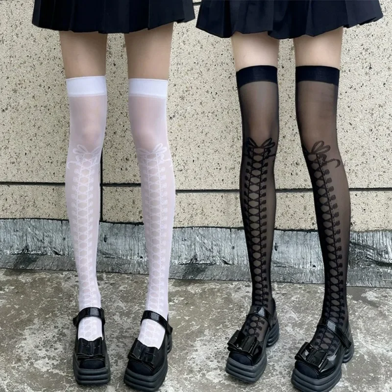 1/2 Paar Lolita Fake Criss-Cross Bow Oberschenkelhohe Socken Damen Japanische Fake Imitation Stiefel Ultradünne Criss-Cross Bowknot Socken