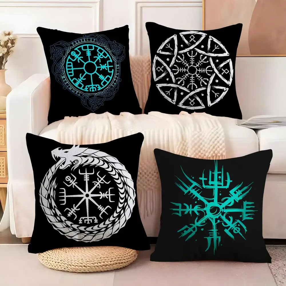 V-Viking Amulet Pattern Cushion Cover Soft Plush Sofa Cushio