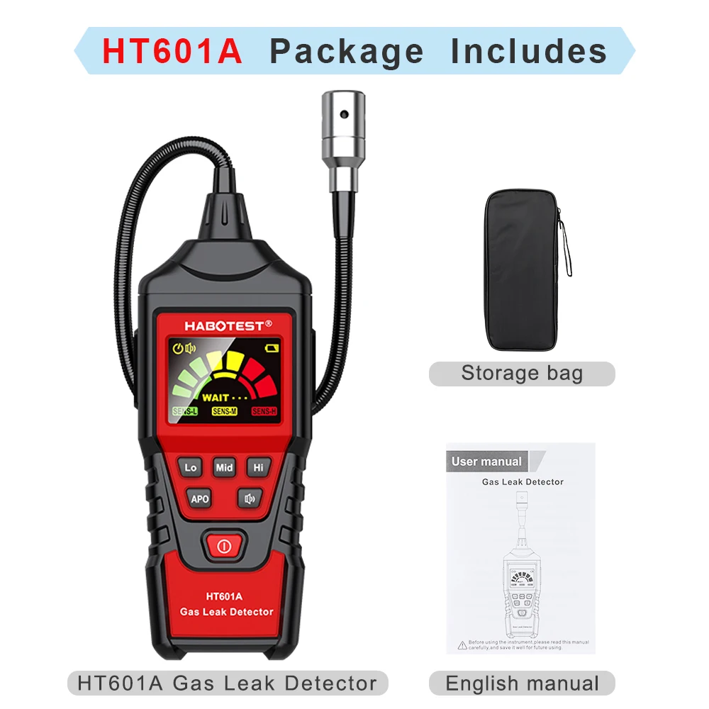 HABOTEST HT601B+PRO Gaslekdetector 0-9999PPM Flexibele sonde Snelle respons Brandbaar Natuurlijk methaangasdetector