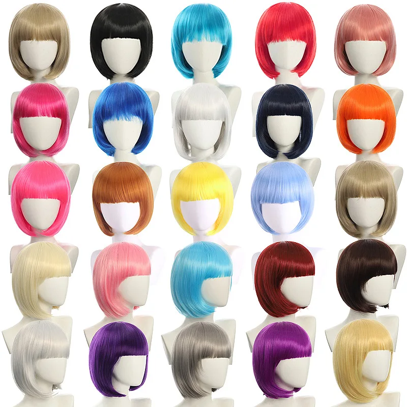 Neue süße rosa-lila BOB-Perücke, synthetische Cosplay-Perücke mit Pony, universelle Kurzhaarperücke im Anime-Stil für den täglichen Gebrauch und Partys