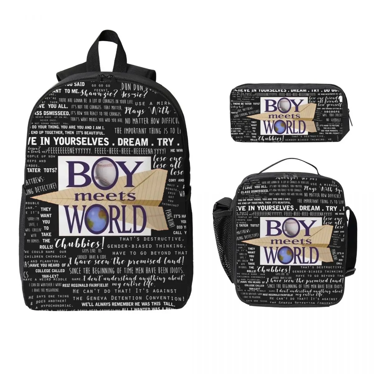 

Boy Meets World Memorable Quotes Backpack Student BookBag School Bag Laptop Shoulder Bags 3ps Insulated Lunch Bag Pencil Case