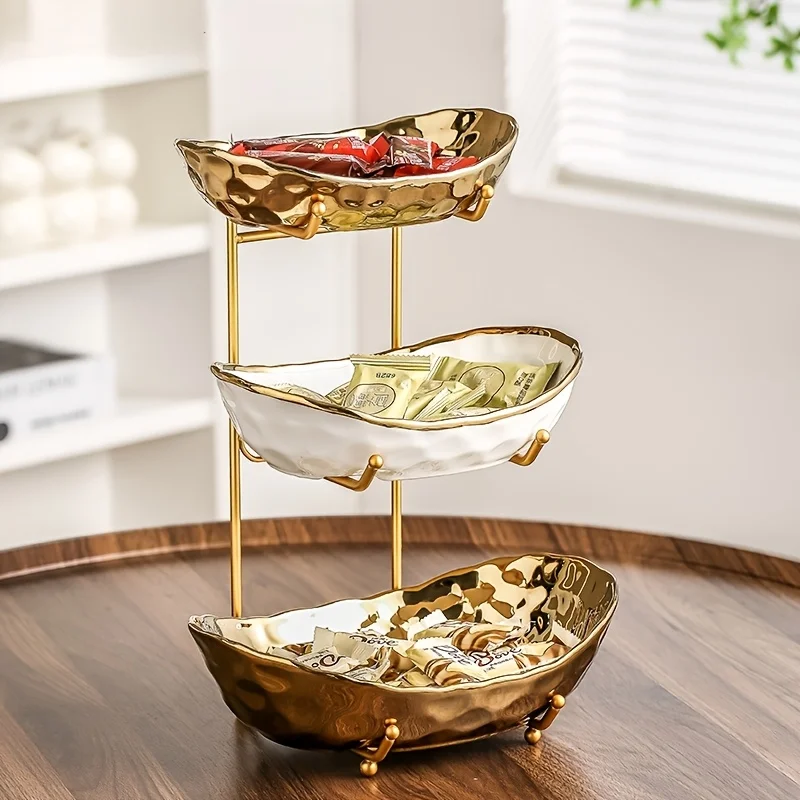 

1pc Ceramic Fruit Storage Basket, Large Capacity Decorative Fruit Bowls And Plates, 2/3 Layers, Lightweight Luxury Candy Tray