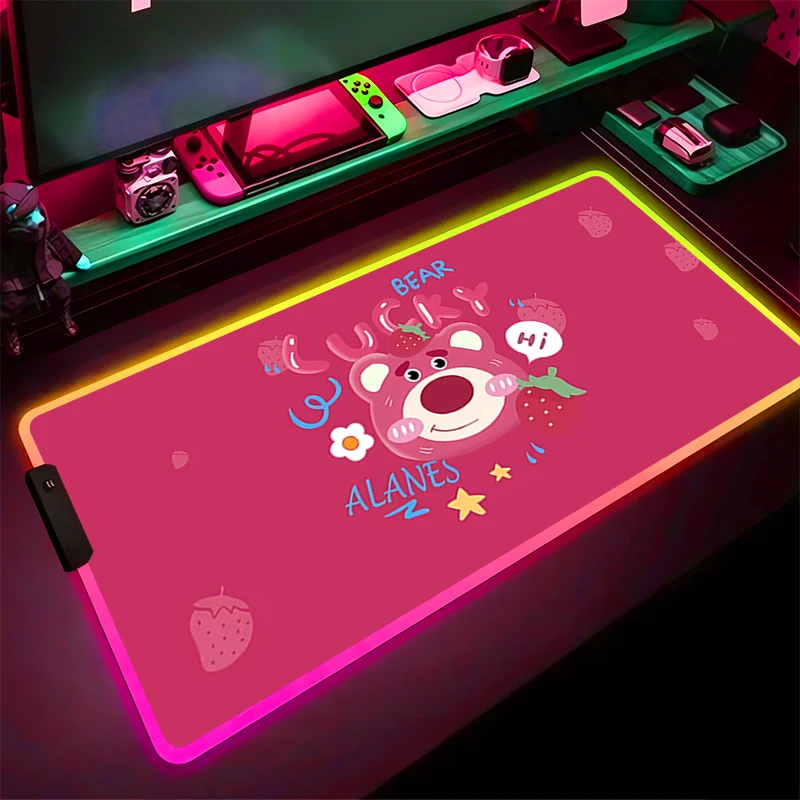 

RGB LED Mouse Pad Gaming Mat PC Accessories Mousepad Desk Mat Non Slip Extended Pad Strawberry Bear L-lotso Rubber Keyboard Pad