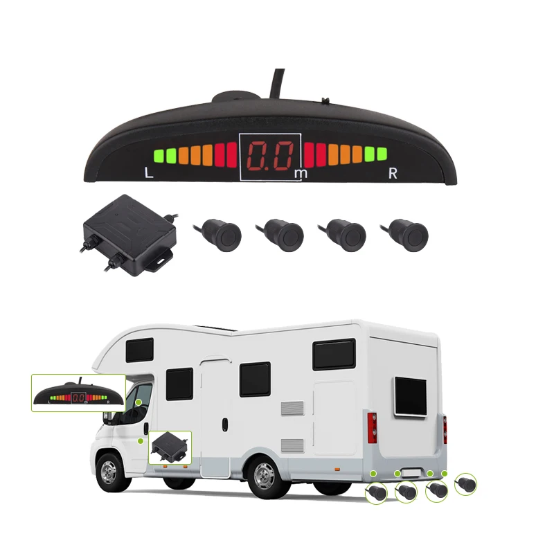 تخصيص اللون LED عرض مجموعة أجهزة استشعار وقوف السيارات مقاوم للماء عكس الاستشعار تيار مستمر 12-32 فولت تجنب الاصطدام الرادار للسيارات RVs