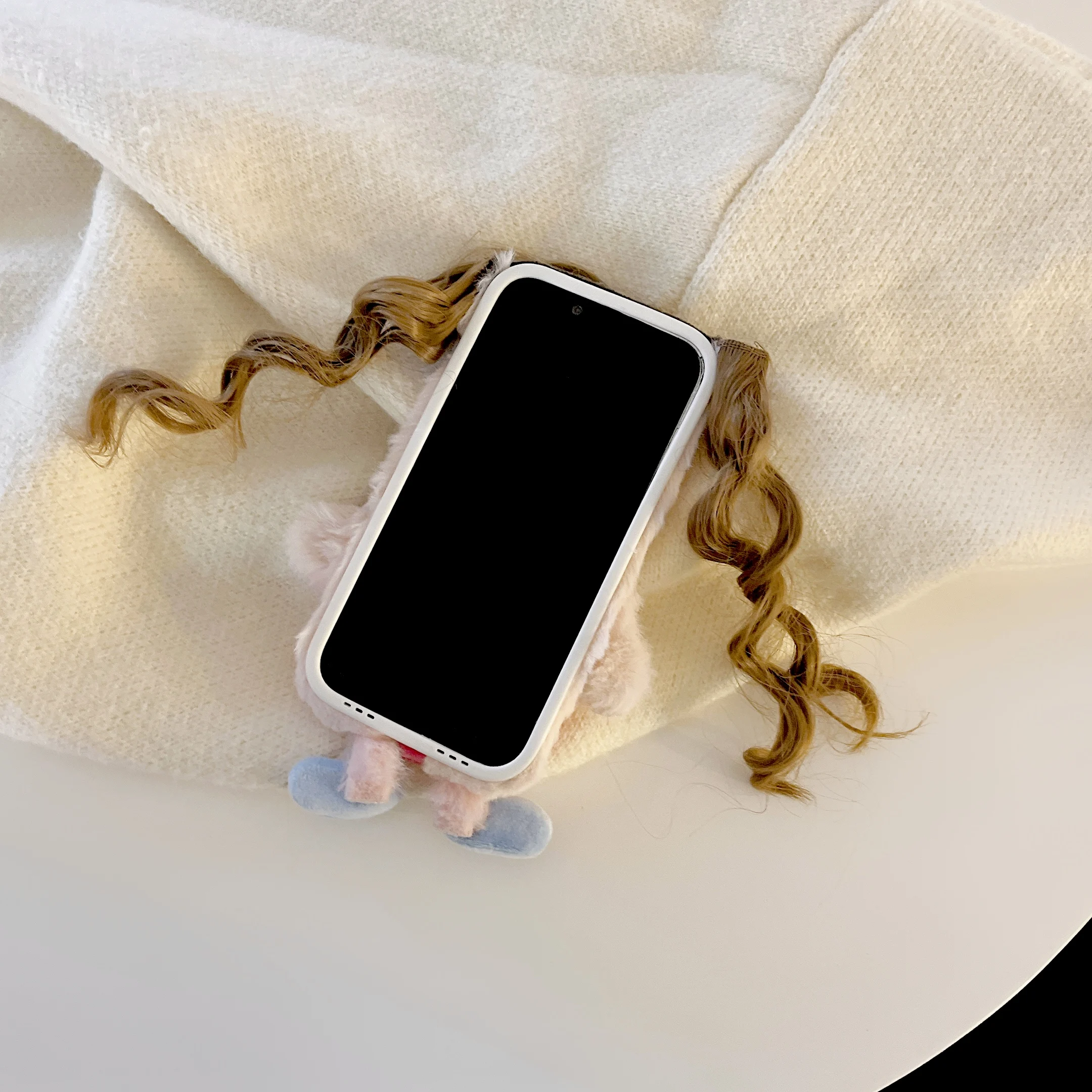 Pink Braided Girl Bikini Phone Case For iPhone 11 12 13 14 Pro Max Soft Fur Case For iPhone15 15Pro MAX Shockproof Soft Cover