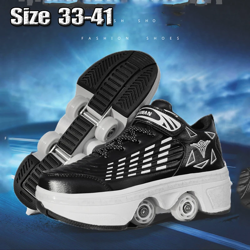 

2025 деформированные колесные коньки, обувь для роликовых коньков с 4 колесами для детей, круглые прогулочные повседневные деформирующие кроссовки для паркура, побеждающие кроссовки