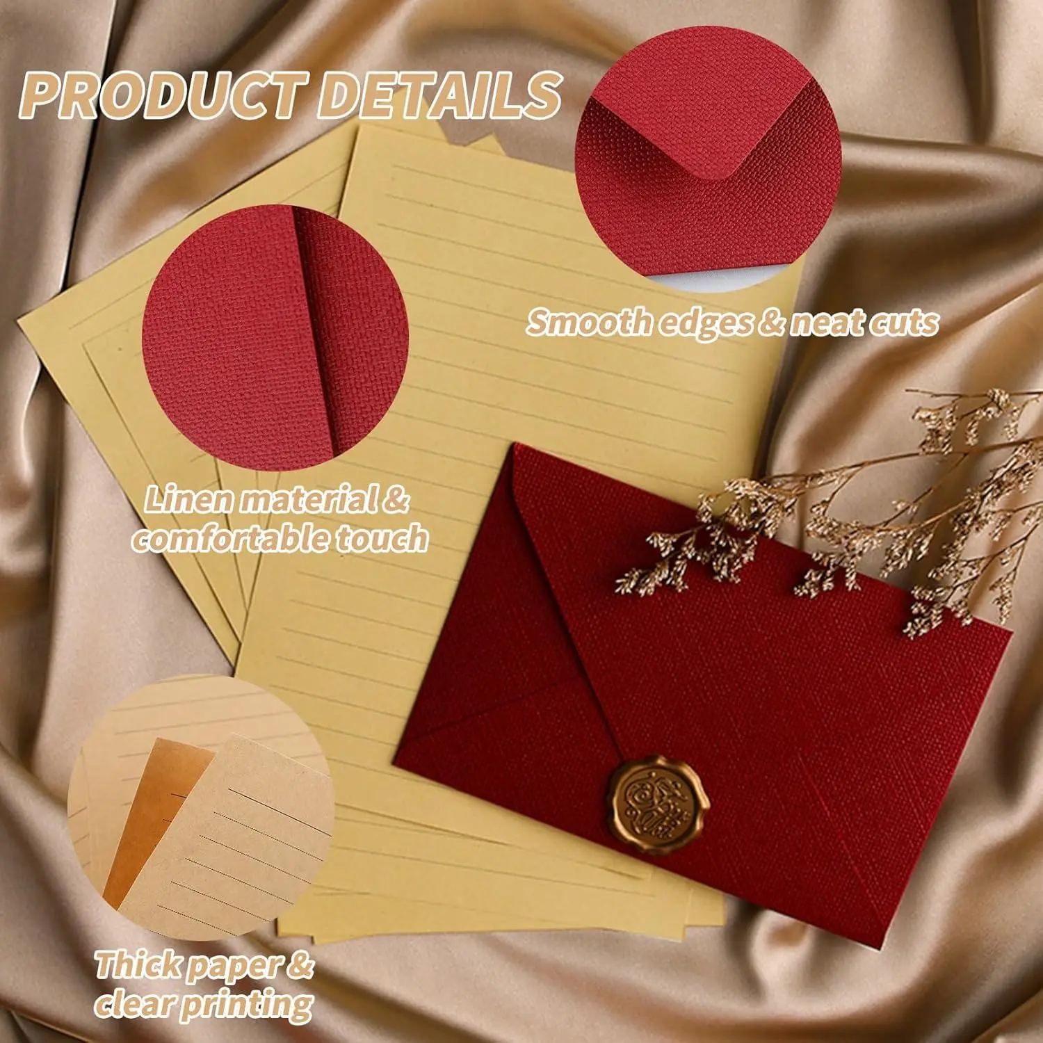 32PCS Red & White Linen Texture Envelopes, Vintage Specialty Paper Letter Envelope Set for Wedding Invitations & Gifts