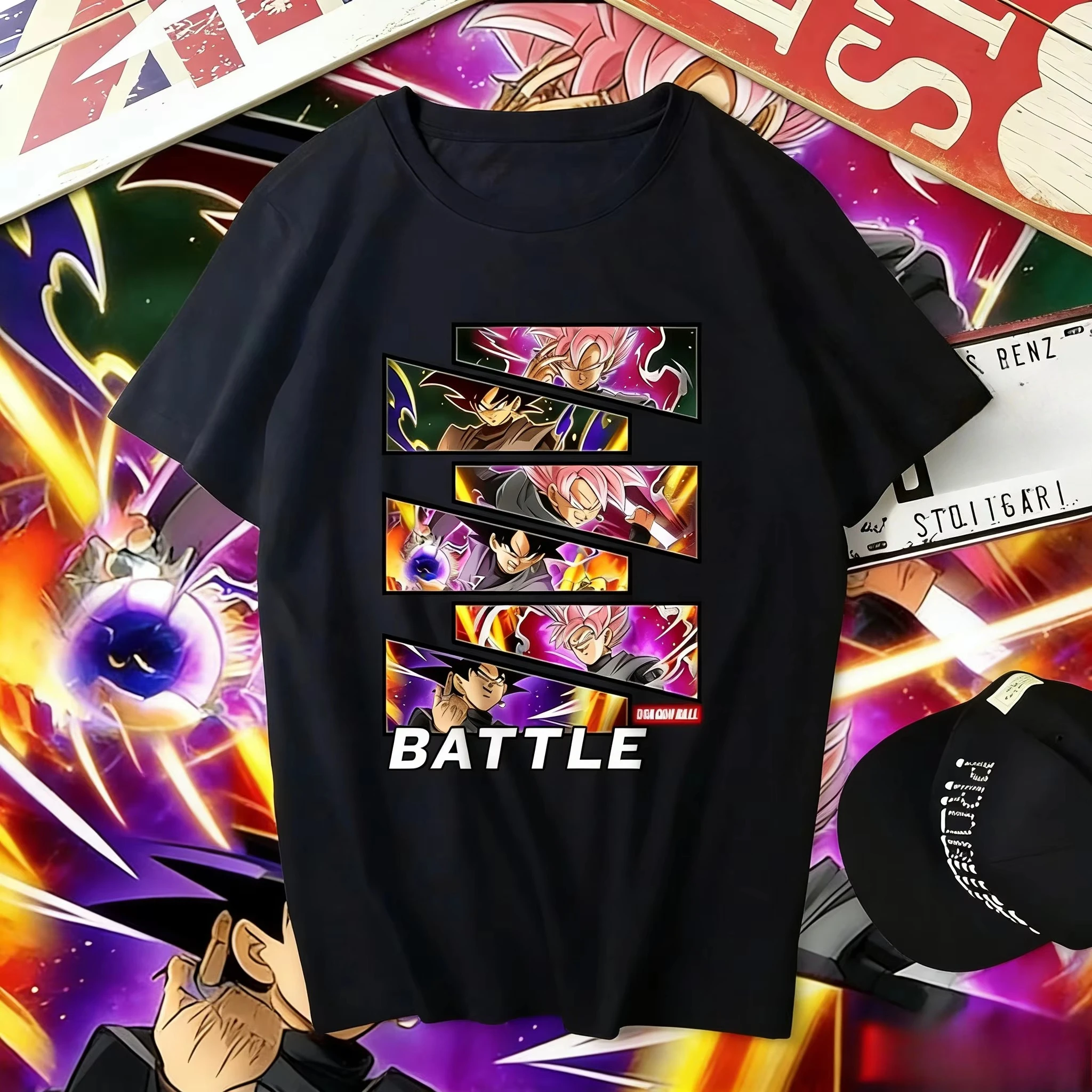 

Летняя футболка 2026 года в стиле ретро Dragon Ball из высококачественного хлопка с принтом «Гоку Блэк против Гоку: Битва», унисекс для мужчин, женщин и детей