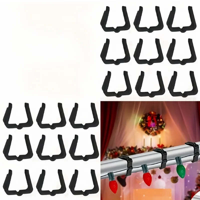 4 pcs Black Gutter Light Clips, Easy to Install, Securely Hold Lights on Eaves, Fences and Gutters, No Tools Needed