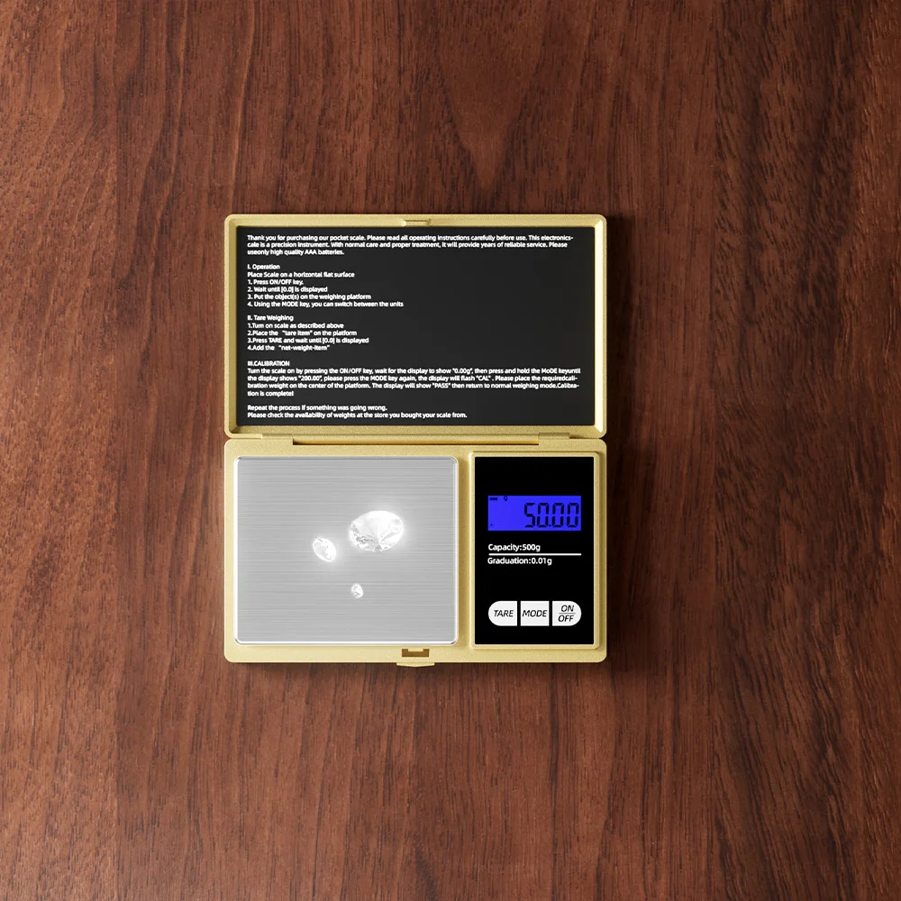 Golden Small Mechanical Scale LCD Display for Jewellery Weighing Coffee Beans Powders 7Unit Conversions Compact Size