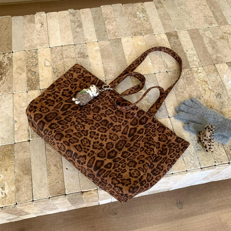 

Fashion Leopard Print Texture Tote Bag Women Large Capacity Casual Shoulder Bag Korean Style Simple and Casual Storage Bags
