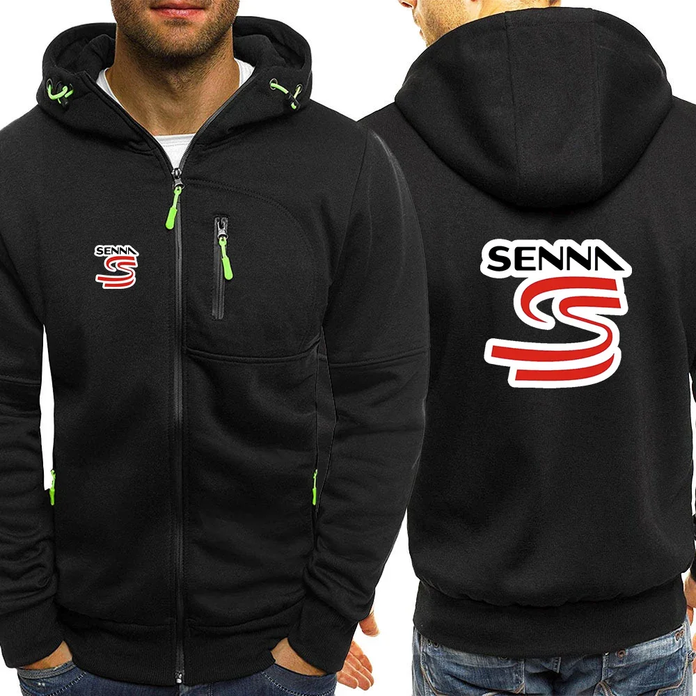 

2024 Men New Ayrton Senna Casual Comfortable Spring And Autumn Three-color Printing Zipper Hooded Simplicity Long-Sleeved Tops