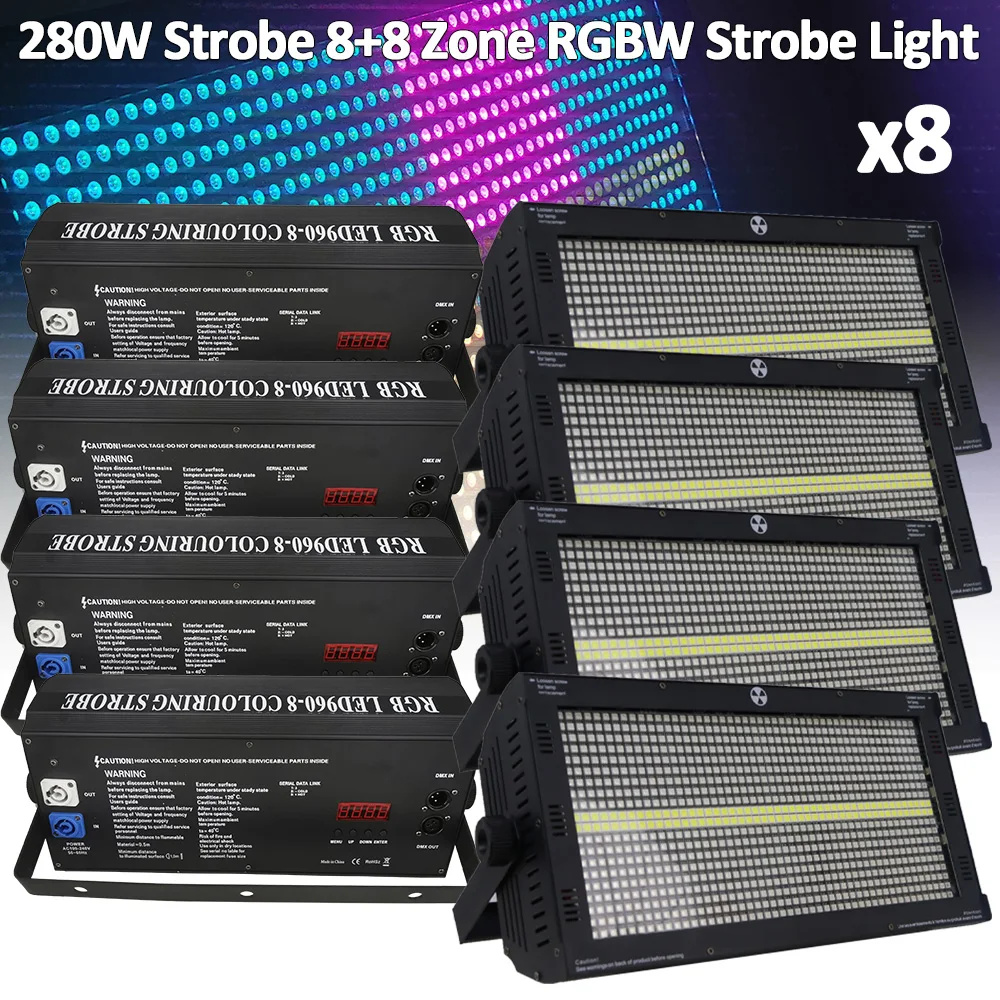 8PCS 280w RGBW Strobe Effect DMX512 Music Control Stage Lighting For Disco DJ Home Party Ktv Wedding Wash Flash Background Light