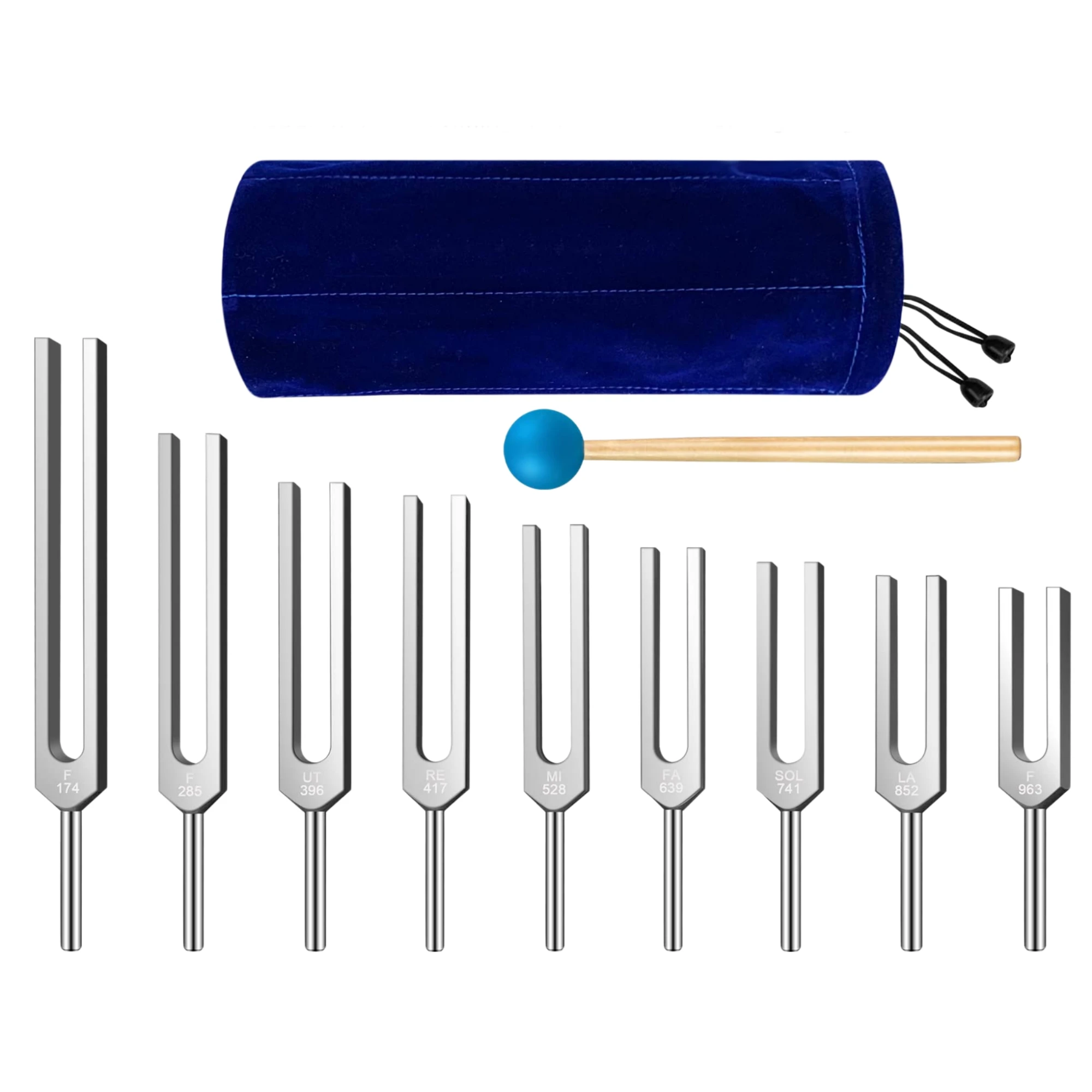 

Miwayer Complete Tuning Forks Kit 9 Pcs Silver for Chakra Healing DNA Sound Therapy Body Mind Spirit Balance with Accessories