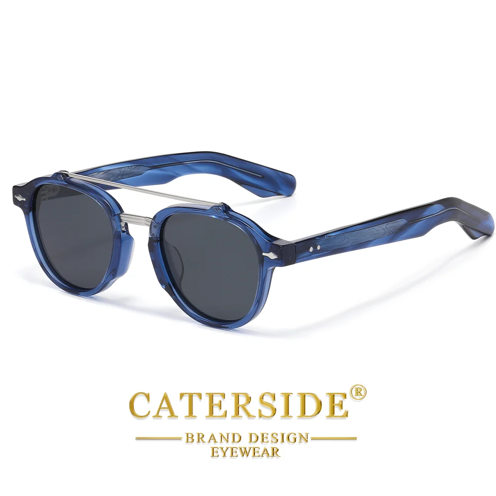 CATERSIDE Neue polarisierte Sonnenbrille für Herren, Acetatrahmen, flaches Design mit doppeltem Brückenbogen, modische dekorative Damenbrille, UV400 – Detail 4