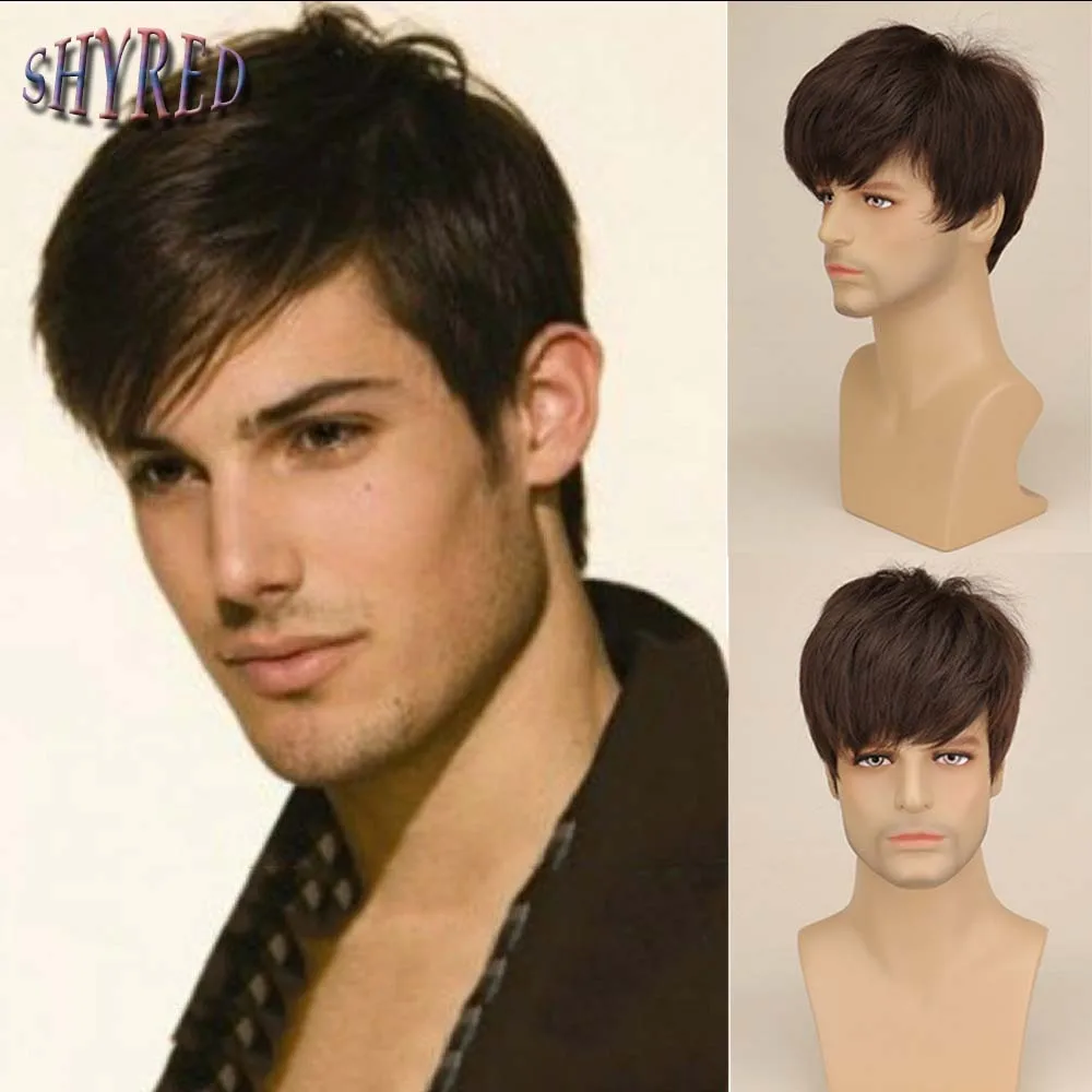 

Synthetic Dark Brown Wigs Short Hair Wigs for Men Toupee High Temperature Fiber Synthetic Hair For Business Men