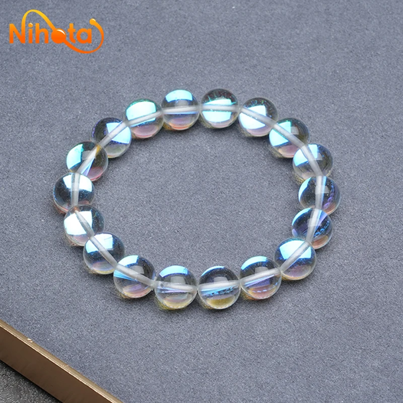 Smooth White Austria Crystal Glitter Moon Bracelet Natural Stone Gemstone Chakras Beads Handmade Bangle Lover Gifts 6/8/10/12mm