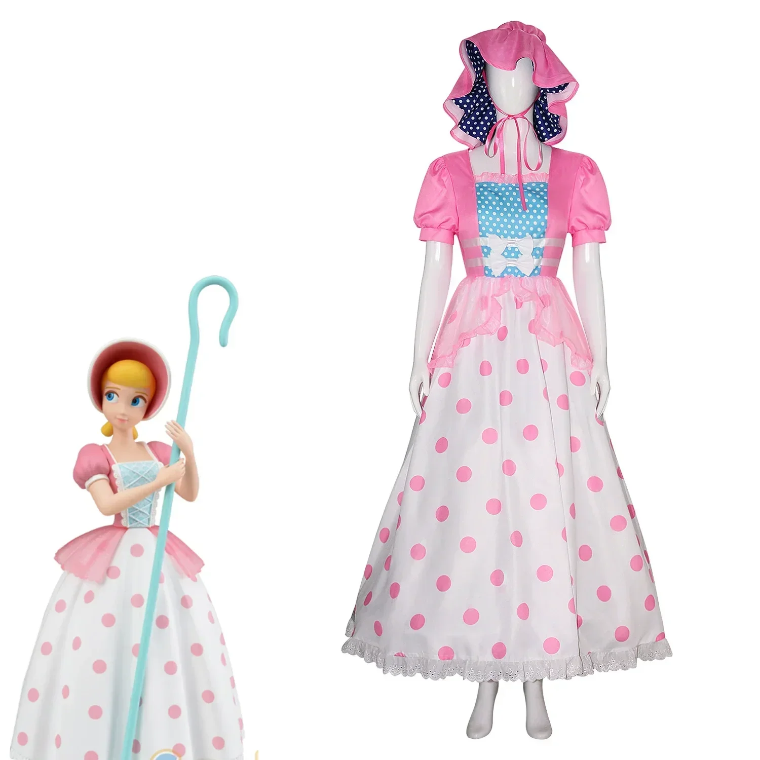 Disfraces de Bo Peep para adultos, disfraz de pastora, vestido de mujer con sombrero para disfraces de Halloween