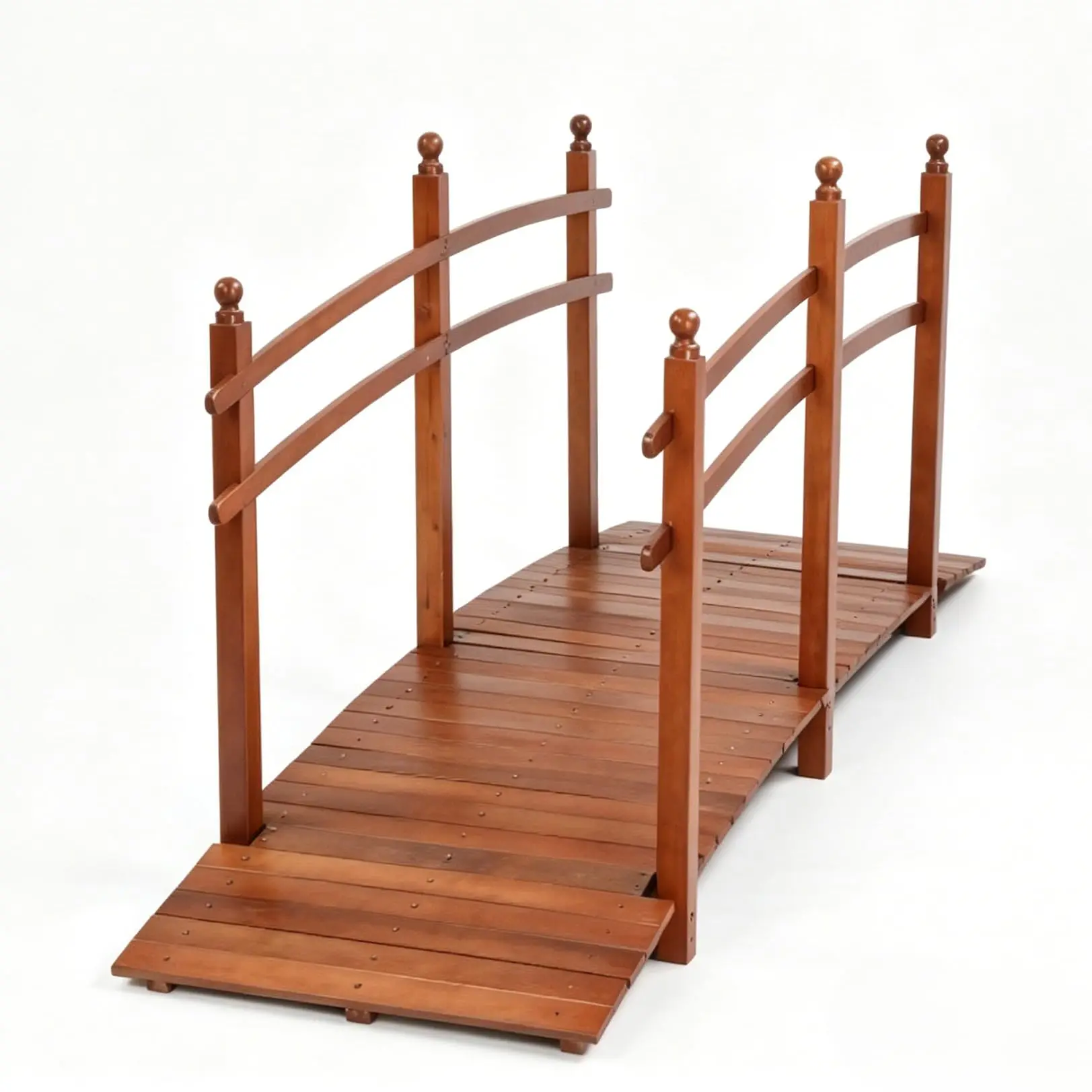 7.5Ft Stained Wooden Garden Bridge with Safety Rails