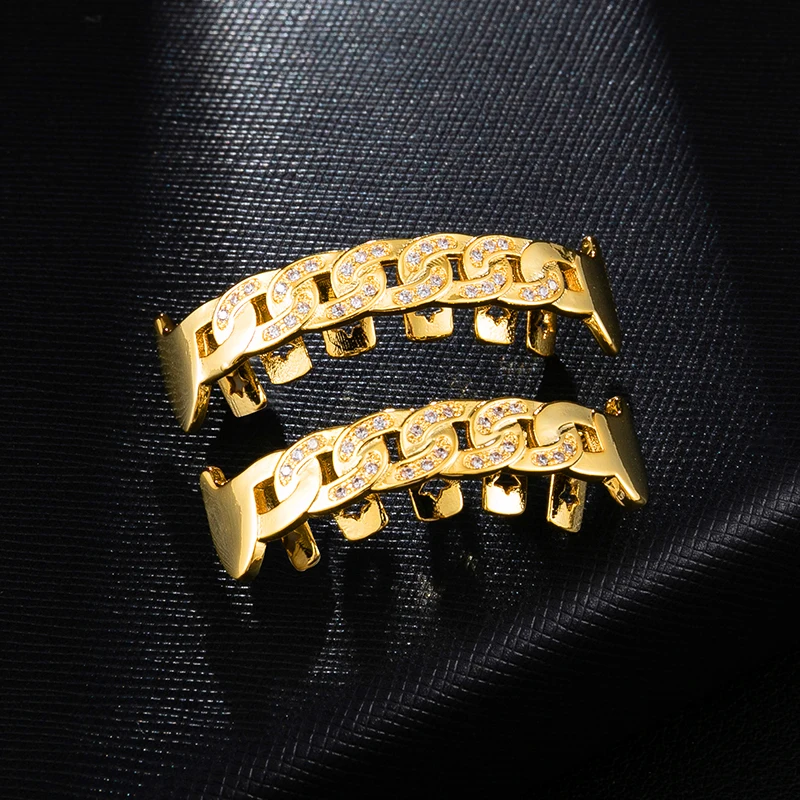 

Hip Pop Iced Out Bling Cubic Zirconia Stones Cuban Link Grillz For Men Rapper Luxury Fashion Jewelry Accessories