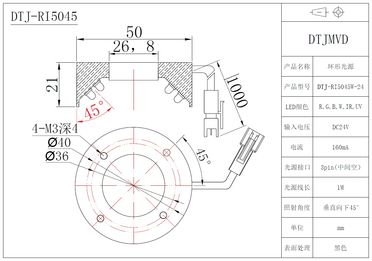 Microscope de positionnement industriel, détection de vision industrielle, source de lumière annulaire LED, RI5045IR9 CCD