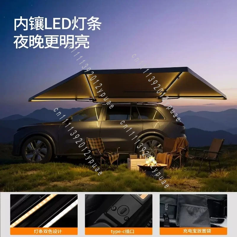 180 Degree Freestanding Car Side Awning, Roof Mount Aluminum Canopy, Universal Fit for Outdoor Camping