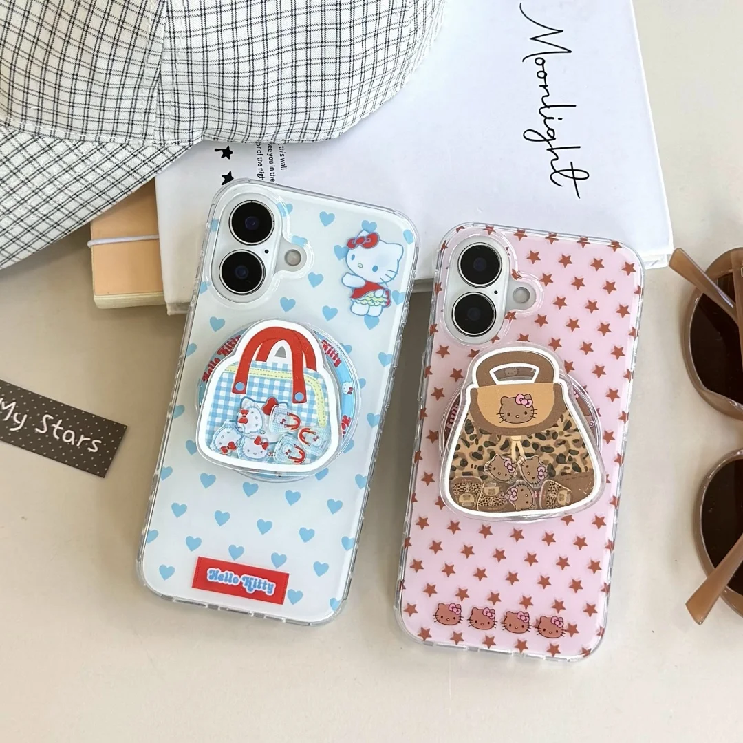 

luxury Cute Hellos Kittys heart and stars Magsafe Magnetic Holder Phone Case For iPhone 16 15 14 13 Pro Max minimalist Cover﻿