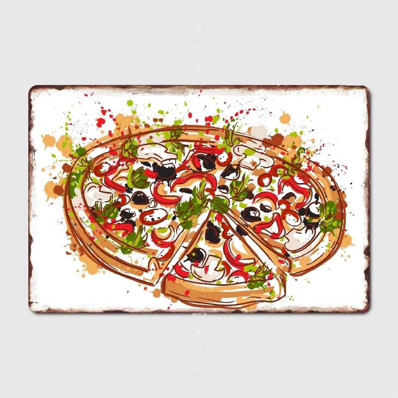 

Italian Pizza With Splashes In Watercolor Poster Metal Sign Club Custom Bar Indoor Decor Posters Home Wall Decor Room Decoration