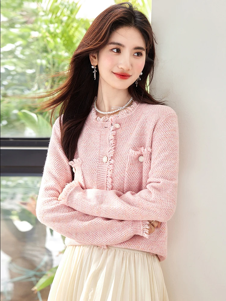 Autumn Winter New Knitted Cardigan Women Sweet Cute Pink Sweater Outerwears Korean Fashion Long Sleeve Loose Tops