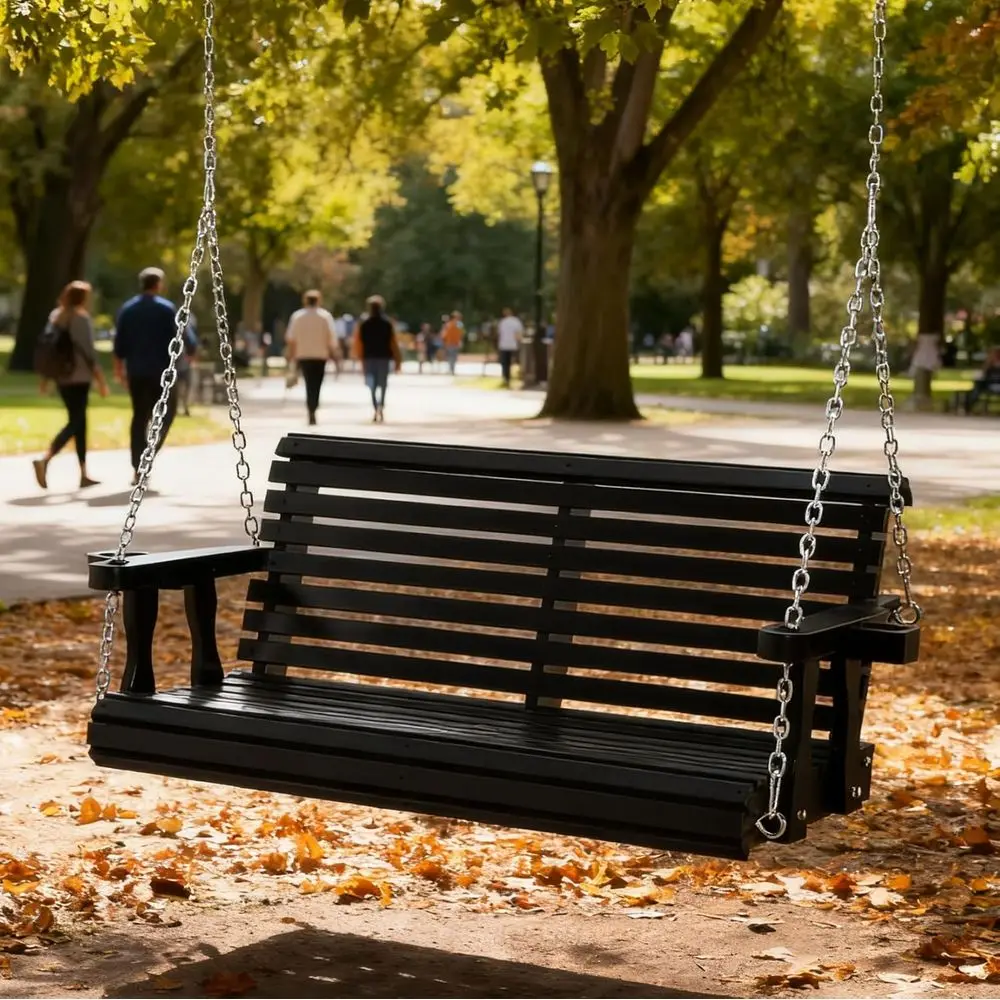

Черные уличные качели-скамейка с подвесными цепями, садовые качели (на 4 человека)