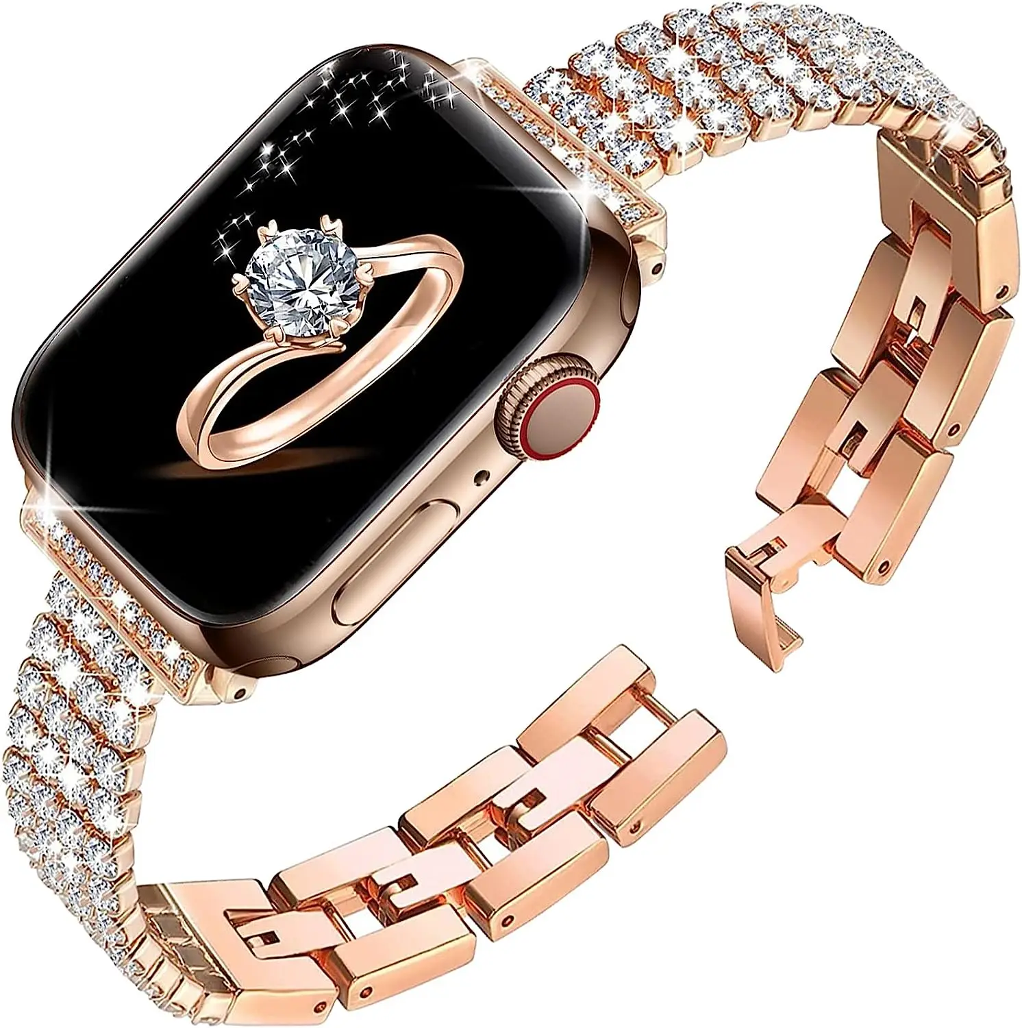 Bling Strap for Apple Watch Band 40mm 41mm 44mm 45mm Slim Jewelry Metal Link Bracelet Women iWatch Ultra 2 49mm 9 8 7 6 5 4 3 SE